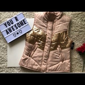 Vince Camuto Puffer Rose Gold Foil Contrast Vest